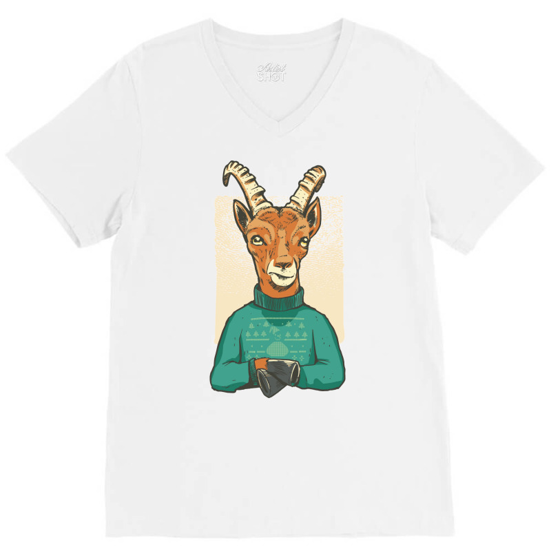 Christmas Gazelle Blue V-Neck Tee by poholdelanic | Artistshot