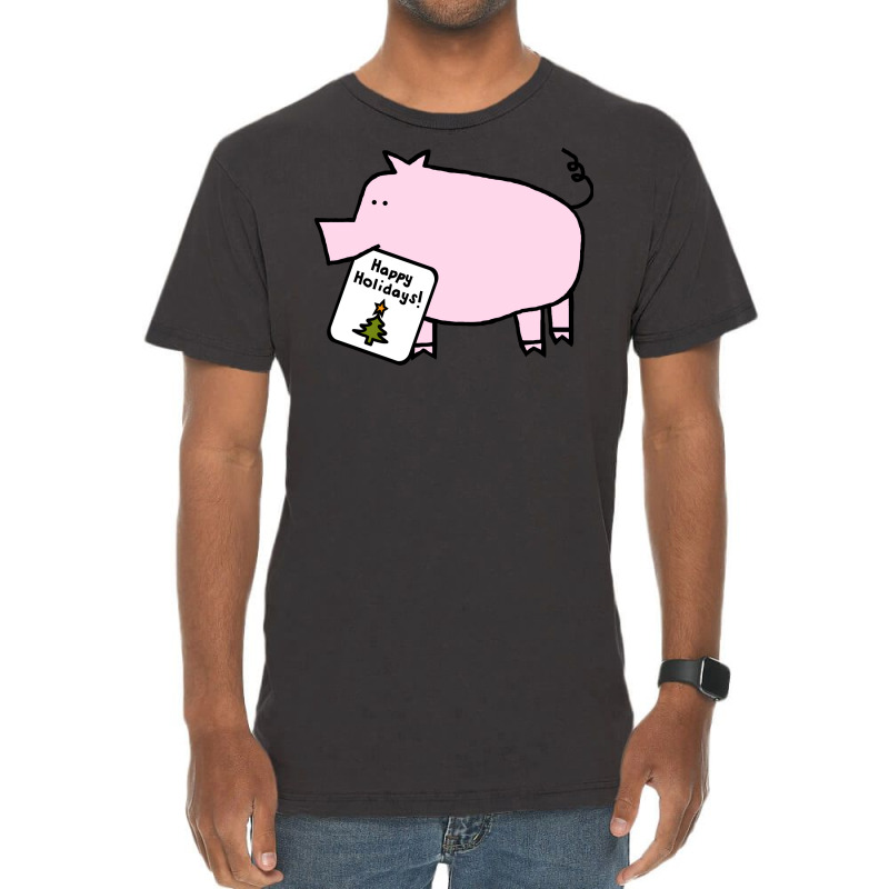 Cute Christmas Pig Says Happy Holidays Love Vintage T-Shirt by poholdelanic | Artistshot