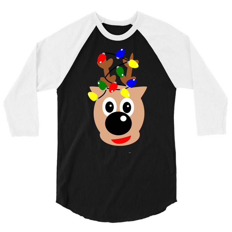 Cute Christmas Reindeer With Christmas Lights Desi 3/4 Sleeve Shirt by ghittibuculb | Artistshot