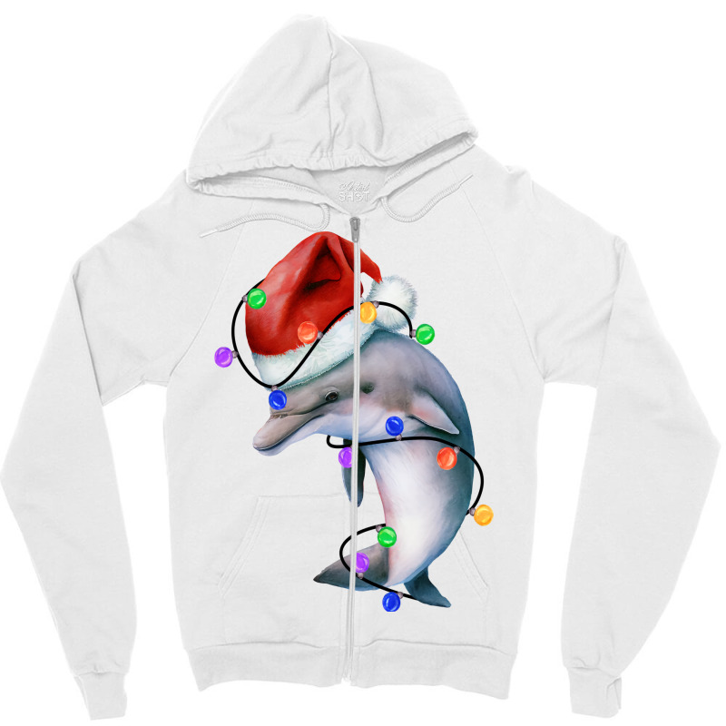 Dolphin Christmas  Cozy Dolphin T  Christmas Light Zipper Hoodie by bonitamella8 | Artistshot