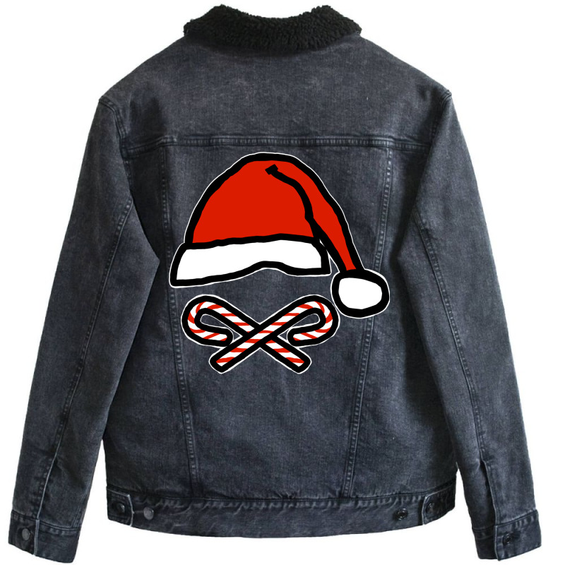 Christmas Santa Hat Skull And Candy Cane Crossbone Unisex Sherpa-lined Denim Jacket | Artistshot