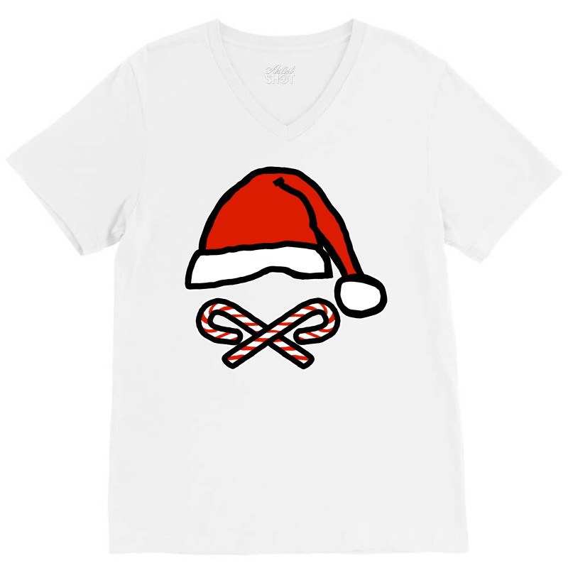 Christmas Santa Hat Skull And Candy Cane Crossbone V-neck Tee | Artistshot