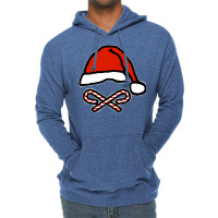 Christmas Santa Hat Skull And Candy Cane Crossbone Lightweight Hoodie | Artistshot