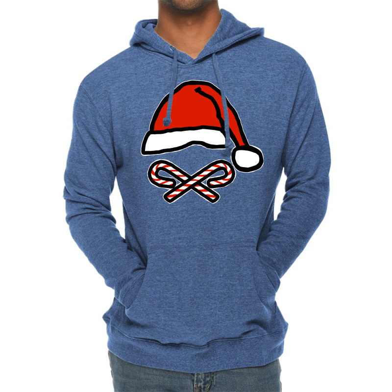 Christmas Santa Hat Skull And Candy Cane Crossbone Lightweight Hoodie | Artistshot