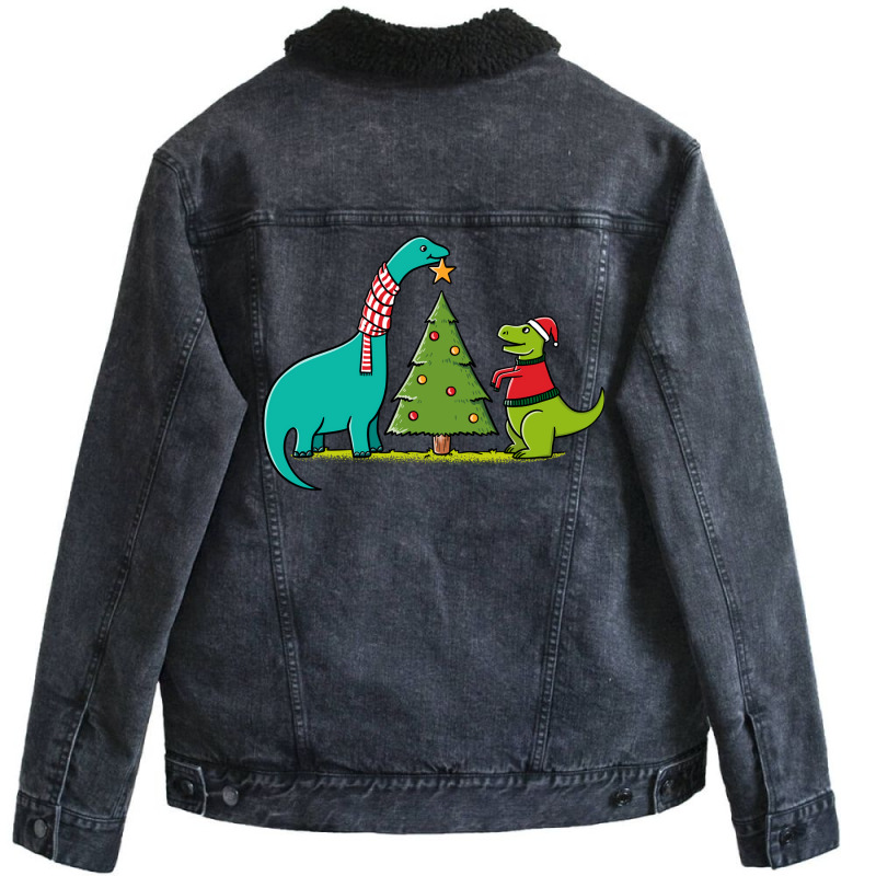 Dinosaurs Christmas Funny Unisex Sherpa-lined Denim Jacket | Artistshot