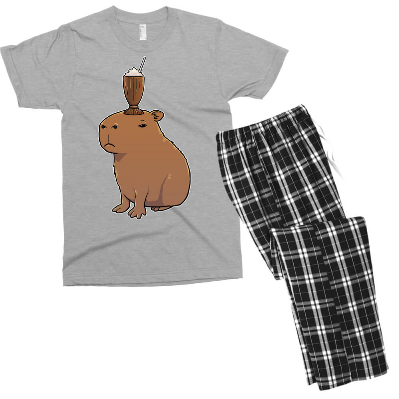 Capybara With A Chocolate Milkshake On Its Head Tu Men's T-shirt Pajama Set by deleunavaniv | Artistshot