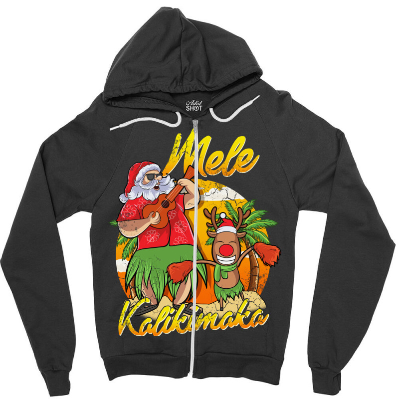 Mele Kalikimaka Santa Hawaiian Christmas In July H Zipper Hoodie | Artistshot