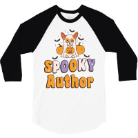 Spooky Author Halloween Costume Dog Blue 3/4 Sleeve Shirt | Artistshot