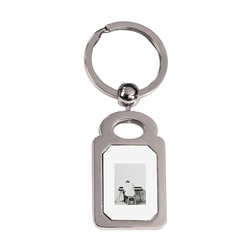 Black And White Mac Playing Piano Silver Rectangle Keychain | Artistshot