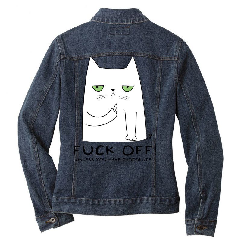 Fuck Off Cat Green Ladies Denim Jacket by sokhimnaxxary | Artistshot