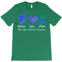 Peace Love Hope Child Abuse Awareness Blue Ribbon T-shirt | Artistshot