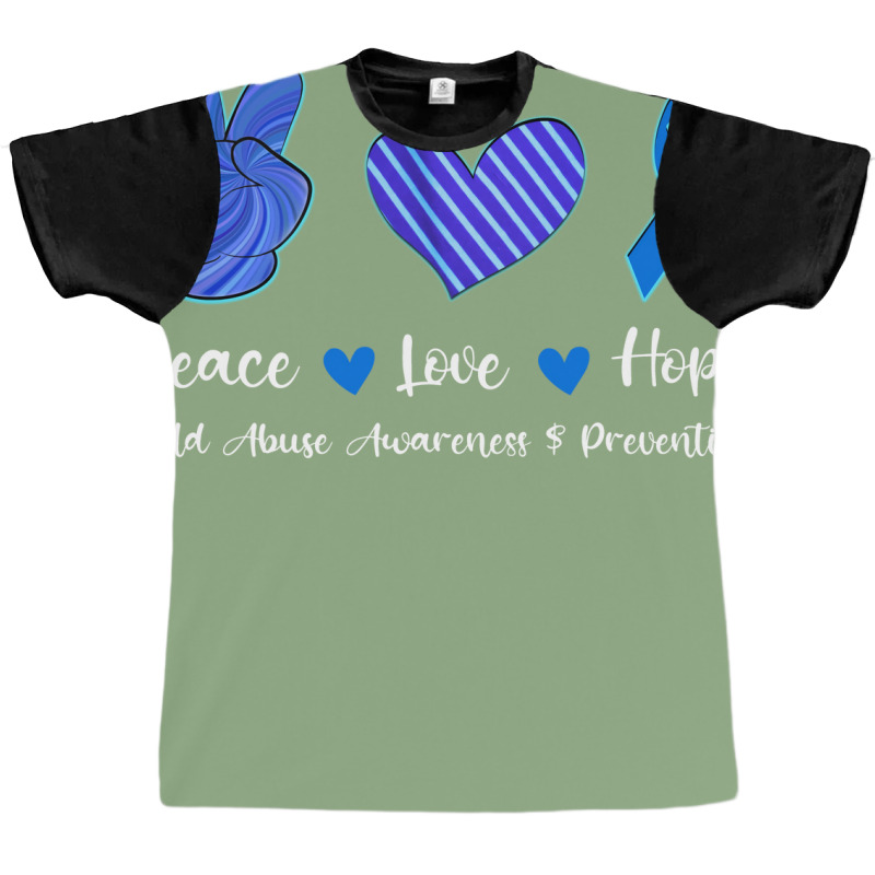 Peace Love Hope Child Abuse Awareness Blue Ribbon Graphic T-shirt by lenainplongo2 | Artistshot