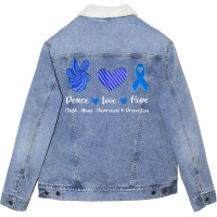 Peace Love Hope Child Abuse Awareness Blue Ribbon Unisex Sherpa-lined Denim Jacket | Artistshot