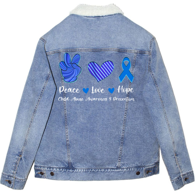 Peace Love Hope Child Abuse Awareness Blue Ribbon Unisex Sherpa-Lined Denim Jacket by lenainplongo2 | Artistshot