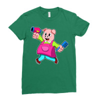 Pig As Hairdresser With Hair Dryer Comb Ladies Fitted T-shirt | Artistshot