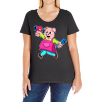 Pig As Hairdresser With Hair Dryer Comb Ladies Curvy T-shirt | Artistshot