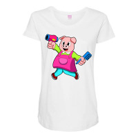 Pig As Hairdresser With Hair Dryer Comb Maternity Scoop Neck T-shirt | Artistshot