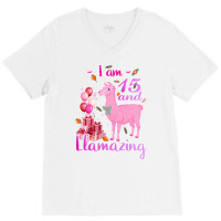 I Am 15 Years Old And Llamazing 15th Llama Birthda V-neck Tee | Artistshot