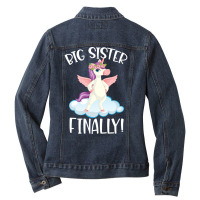 Big Sister Finally Sibling Announcement 1 Ladies Denim Jacket | Artistshot