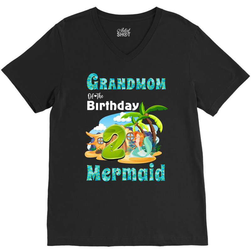 Cute Mermaid Grandmom Of The 2nd Birthday Cool V-Neck Tee by nduettstruiki | Artistshot