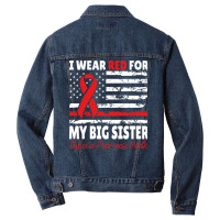 Dyslexia Awareness Month Big Sister Red Ribbon Ame Men Denim Jacket | Artistshot