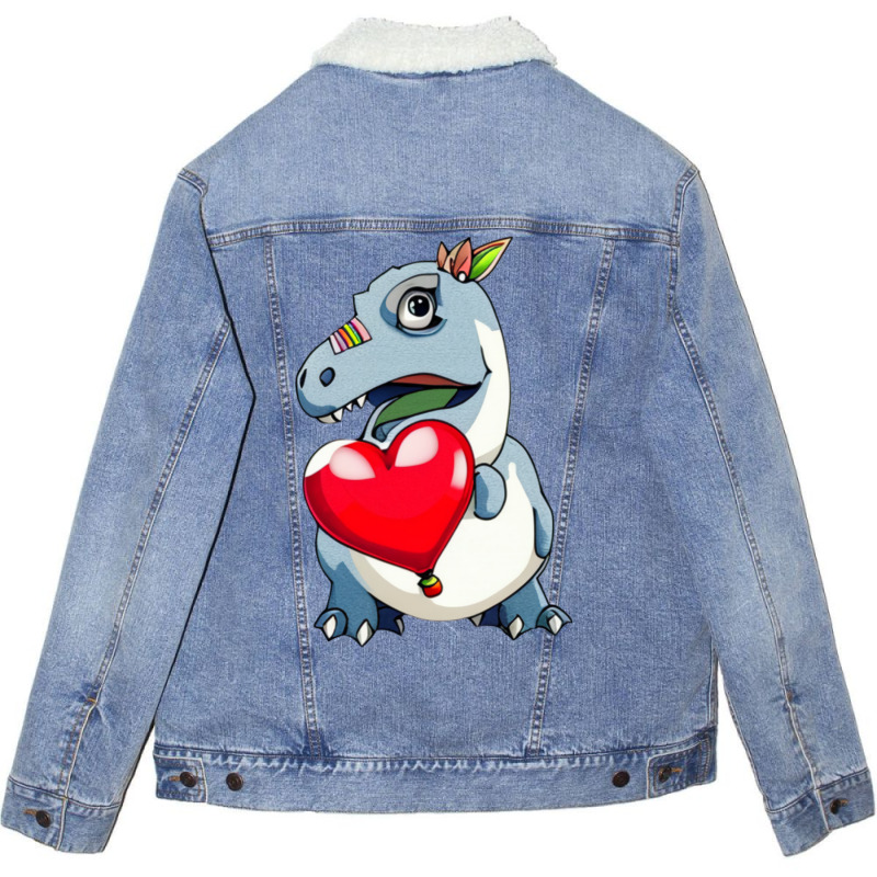 I Steal Hearts Valentines Day Trex Dinosaur Unisex Sherpa-Lined Denim Jacket by palokalgeau | Artistshot