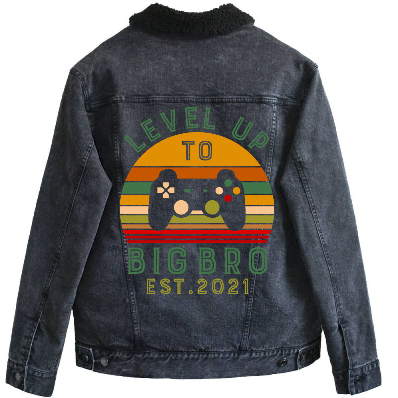 Leveled Up To Big Bro Est 2021 Promoted To Big Bro Unisex Sherpa-lined Denim Jacket | Artistshot