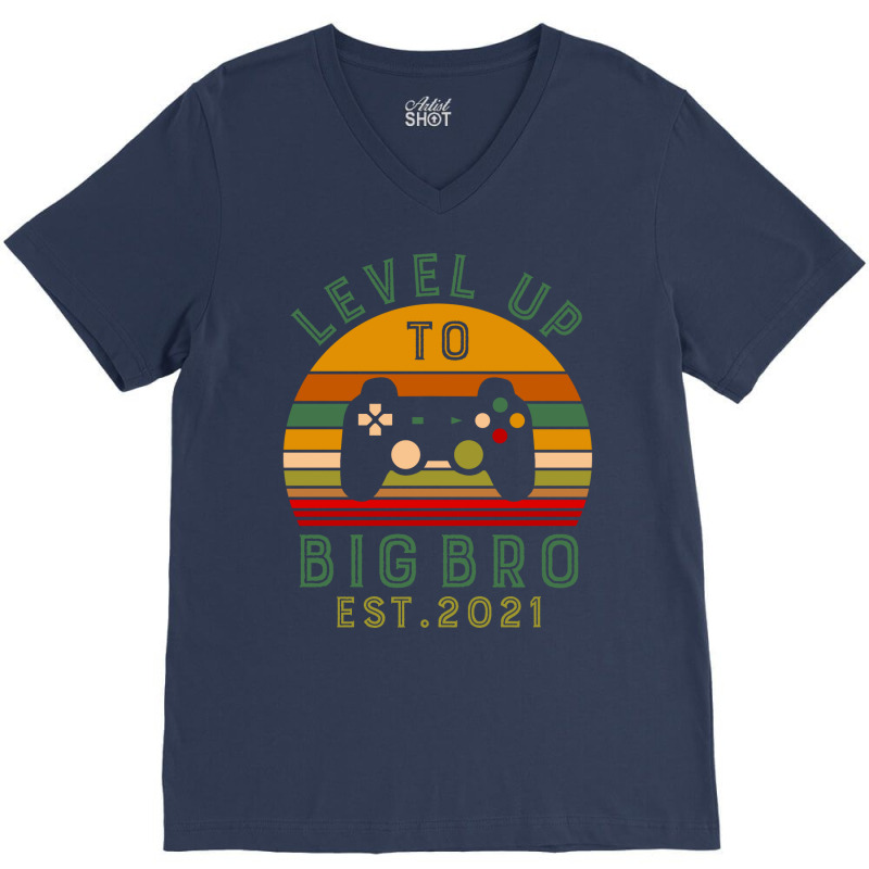 Leveled Up To Big Bro Est 2021 Promoted To Big Bro V-neck Tee | Artistshot