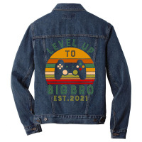 Leveled Up To Big Bro Est 2021 Promoted To Big Bro Men Denim Jacket | Artistshot