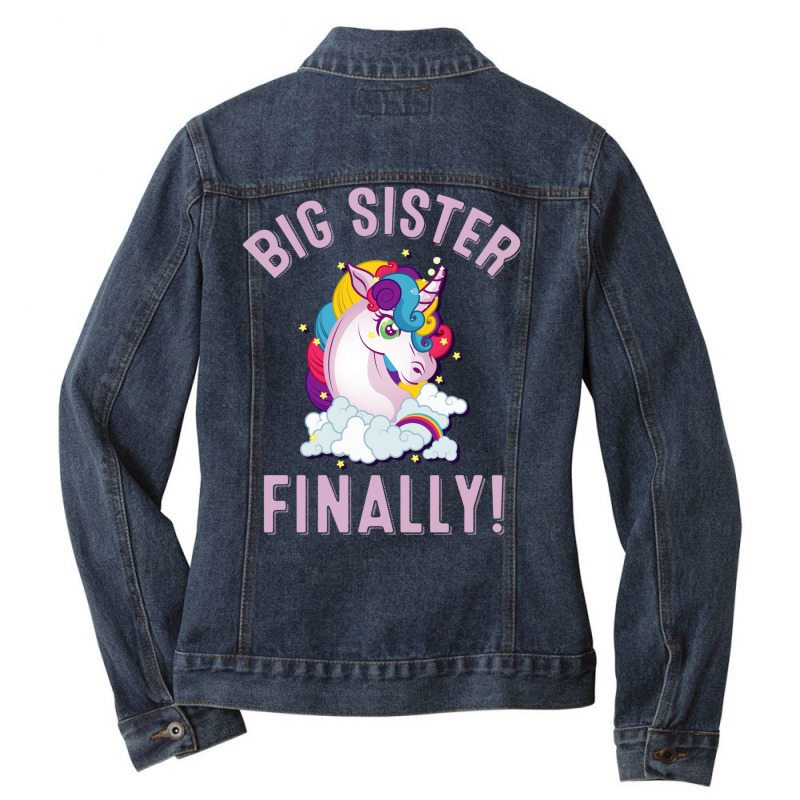 Big Sister Finally Cute Unicorn Ladies Denim Jacket by mwanteismirp | Artistshot