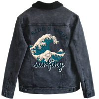 Ride A Wave Surfing Aesthetic Unisex Sherpa-lined Denim Jacket | Artistshot