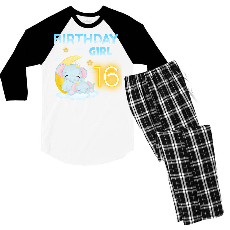 Cute Elephant 16th Birthday Girl Red Men's 3/4 Sleeve Pajama Set | Artistshot