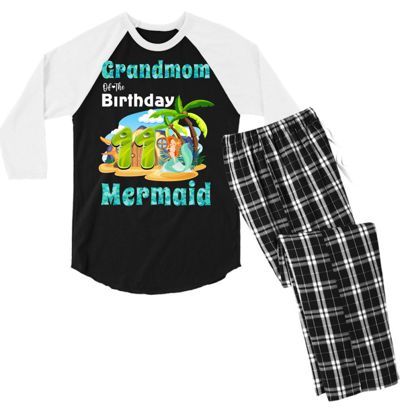 Cute Mermaid Grandmom Of The 11th Birthday Love Men's 3/4 Sleeve Pajama Set | Artistshot