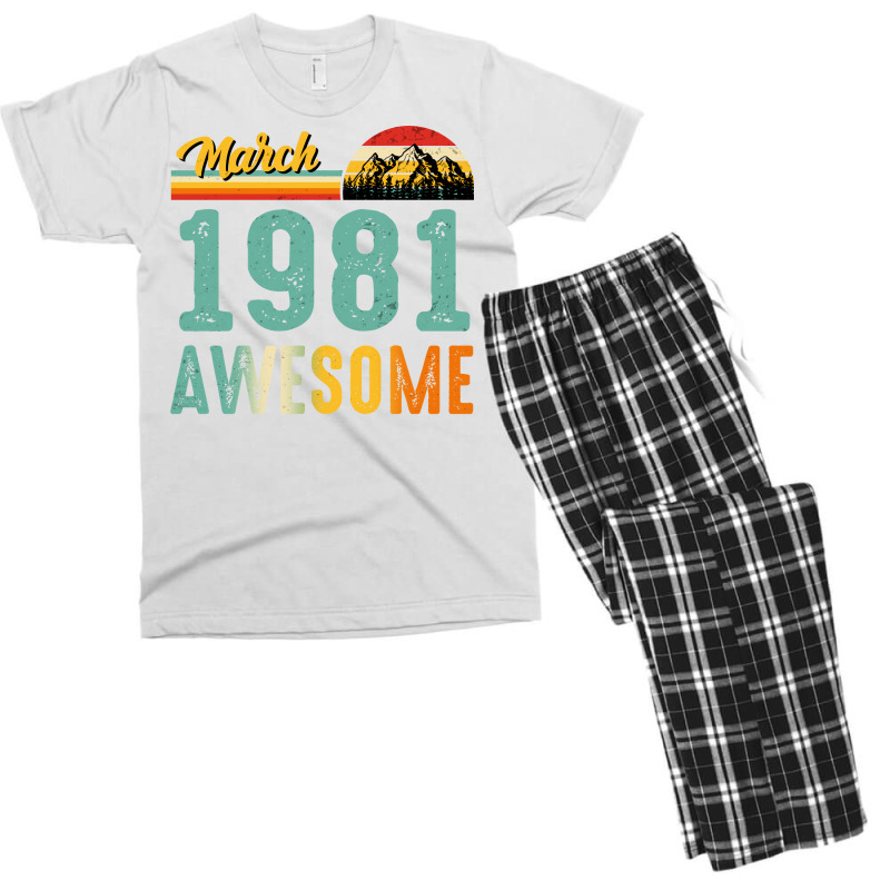 March 1981 Birthday Gift  Vintage March 1981 Aweso Men's T-shirt Pajama Set | Artistshot