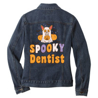 Spooky Dentist Halloween Costume Dog 70s Ladies Denim Jacket | Artistshot