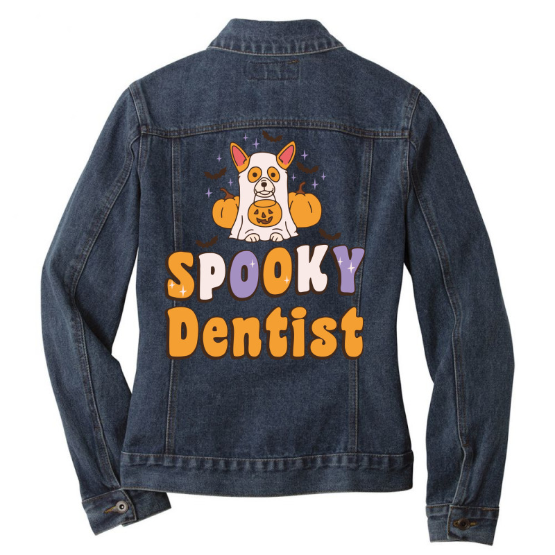 Spooky Dentist Halloween Costume Dog 70s Ladies Denim Jacket by kirmatorbay7 | Artistshot