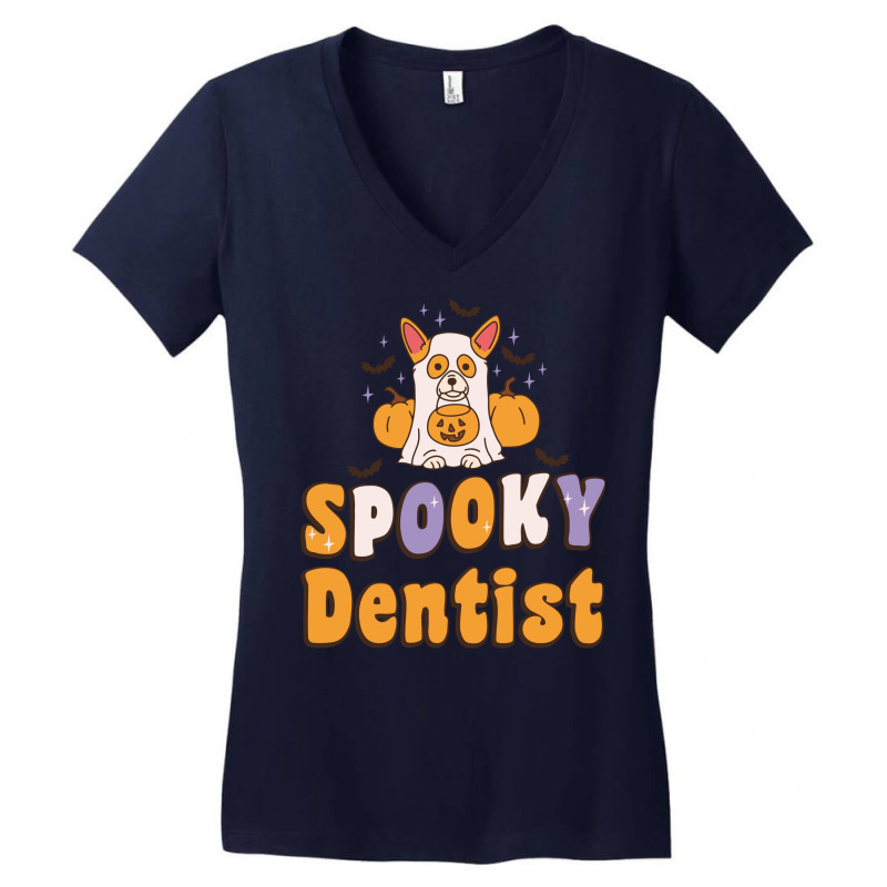 Spooky Dentist Halloween Costume Dog 70s Women's V-Neck T-Shirt by kirmatorbay7 | Artistshot