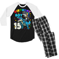 15th Birthday T Rex Birthday Boy Funny Men's 3/4 Sleeve Pajama Set | Artistshot