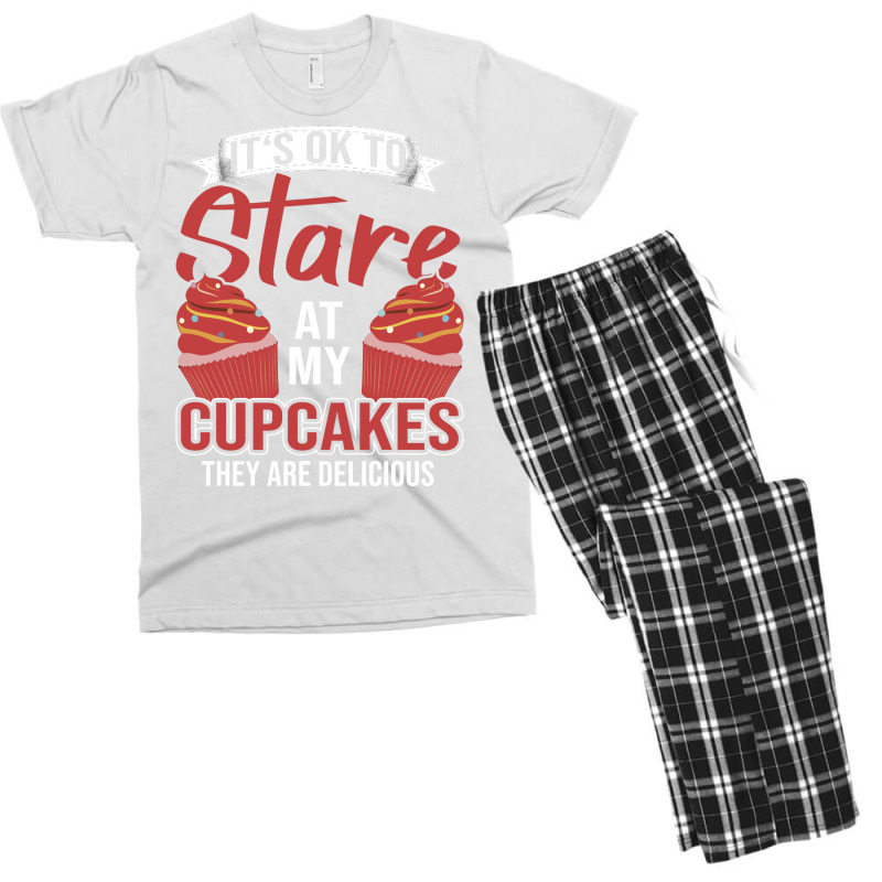 Its Ok To Stare At My Cupcakes Blue Men's T-shirt Pajama Set by candiovutovj | Artistshot