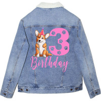 3th Birthday Corgi Blue Unisex Sherpa-lined Denim Jacket | Artistshot