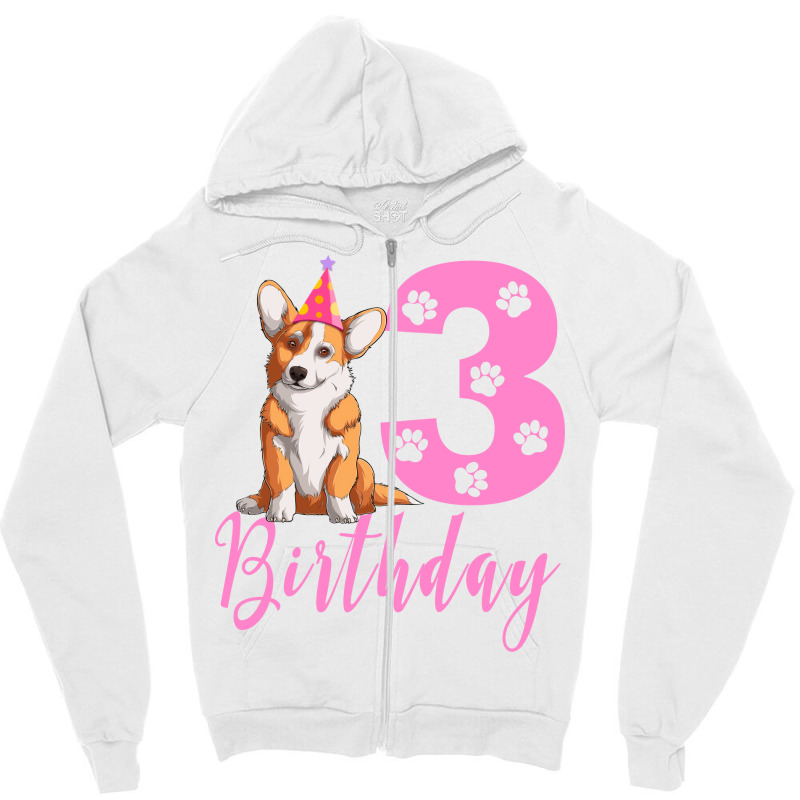 3th Birthday Corgi Blue Zipper Hoodie | Artistshot