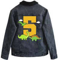 5th Birthday Dinosaur Retro Unisex Sherpa-lined Denim Jacket | Artistshot