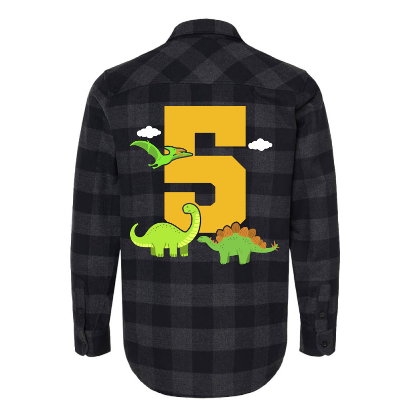 5th Birthday Dinosaur Retro Flannel Shirt | Artistshot