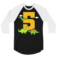 5th Birthday Dinosaur Retro 3/4 Sleeve Shirt | Artistshot