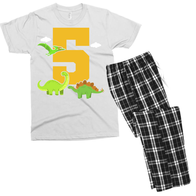 5th Birthday Dinosaur Retro Men's T-shirt Pajama Set | Artistshot