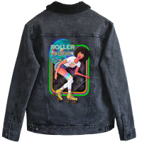 70s Roller Disco Girl Red Unisex Sherpa-lined Denim Jacket | Artistshot