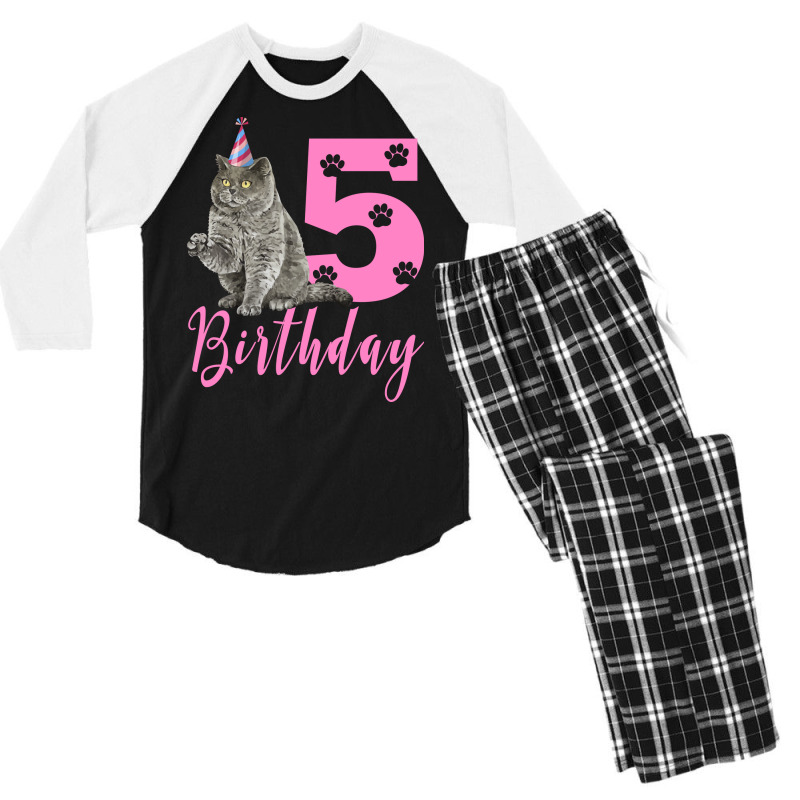 Happy Birthday 5th Cute Birthday British Shorthair Men's 3/4 Sleeve Pajama Set | Artistshot