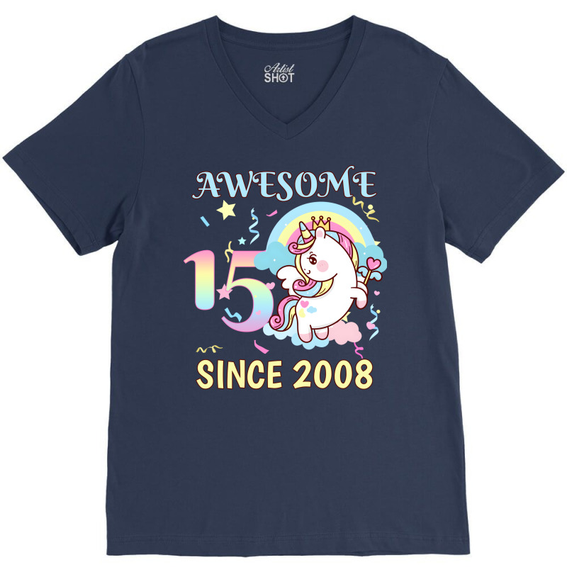 Cute Unicorn Rainbow 15th Birthday Awesome Since 2 V-neck Tee | Artistshot