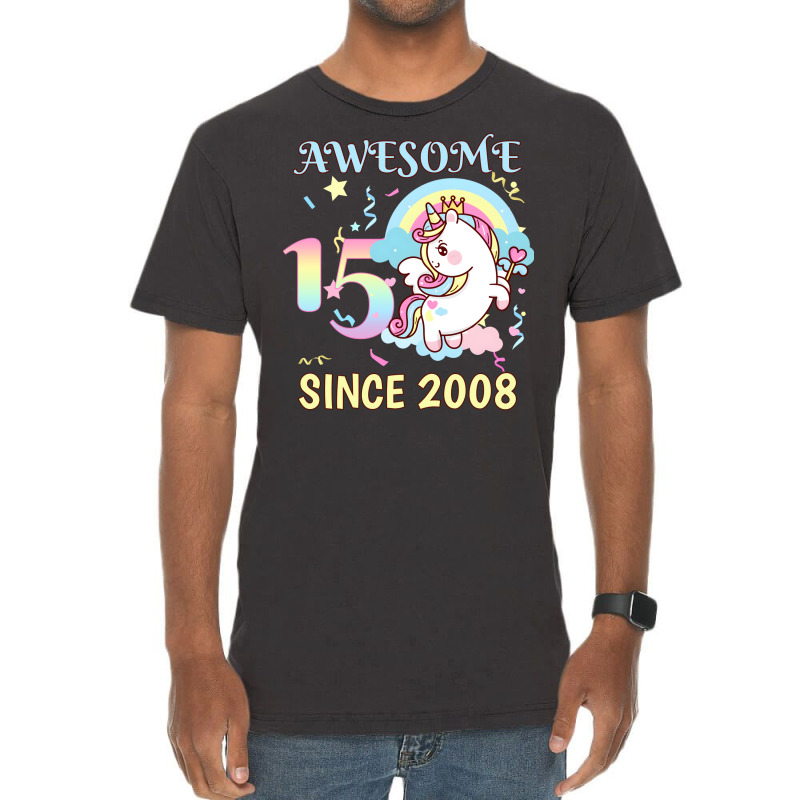 Cute Unicorn Rainbow 15th Birthday Awesome Since 2 Vintage T-shirt | Artistshot