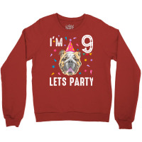 Lets Party 9th Birthday With English Bulldog Cute Crewneck Sweatshirt | Artistshot